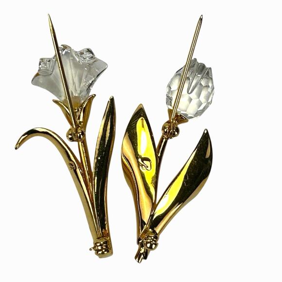 2 Swarovski Crystal Memories Flower Brooch Pins Mini Gold Tone Rose Tulip Swan - Picture 4 of 6